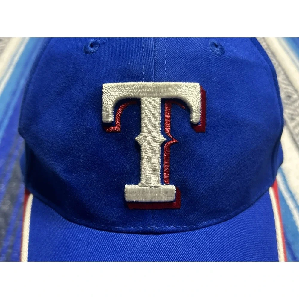 Texas Rangers Hat Adult Velcroback Classic Blue and Red 100% Cotton Promotional